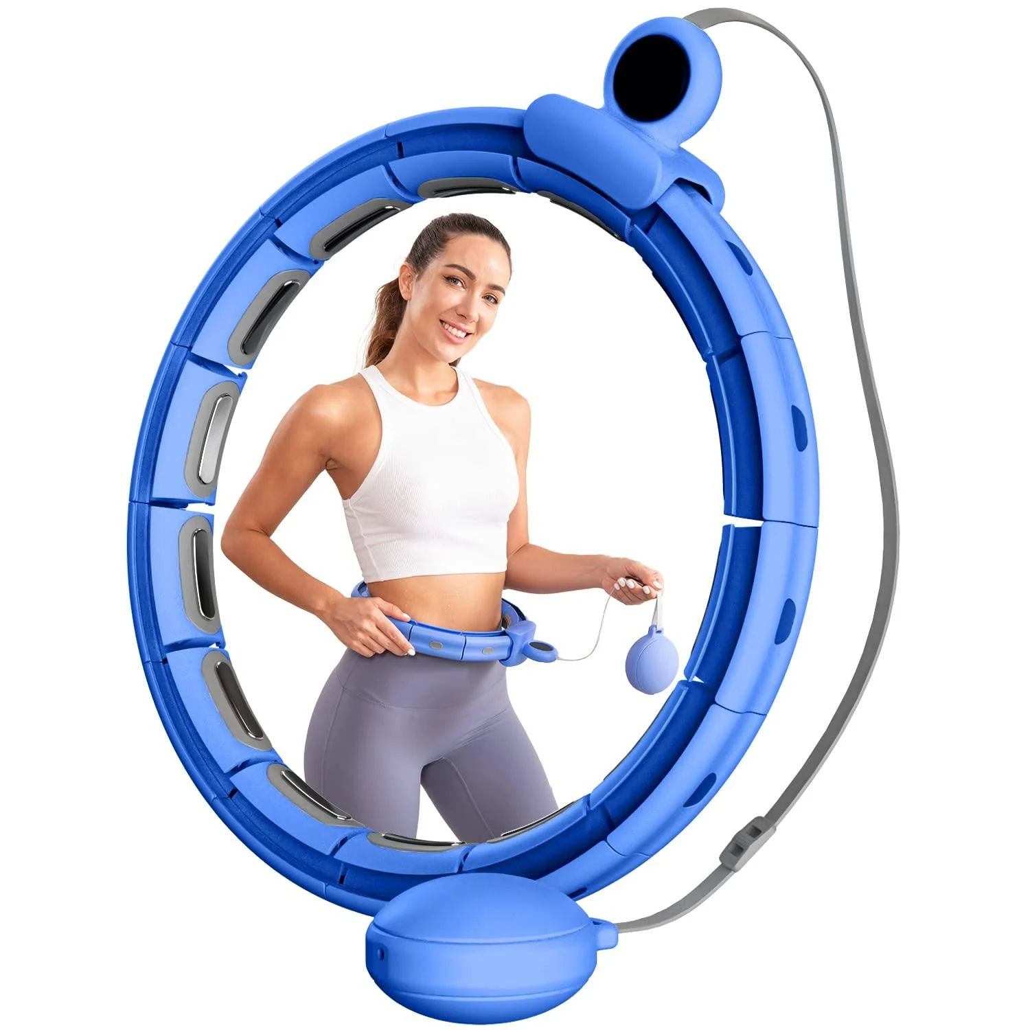 Smart Weighted Hoop Fit for Adults Weight Loss, Quiet Exercise Hoop for Adults, Adjustable Plus Size Exercise Hoop, Waist Fitness Fit Hoop Workout Equipment for Women Men Blue 2 - Sonkoloro