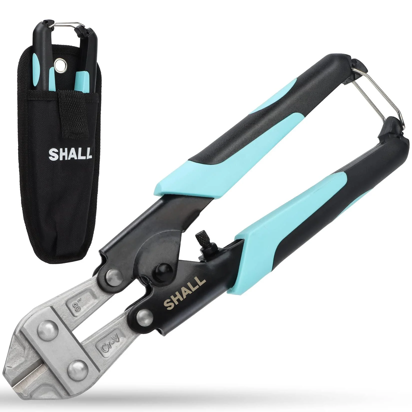 SHALL Mini Bolt Cutter 210mm/8-inch Heavy Duty Wire Cutter Two-Color Ergonomic Handle Security Lock More Efficient Leverage & Adjustable Opening Belt Bag Included