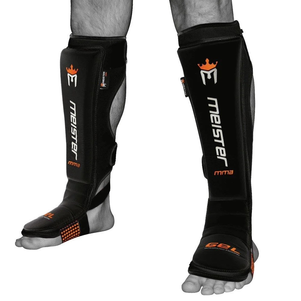 Meister Edge Leather Instep Shin Guards w/Gel Padding (Pair) - Black Small/Medium