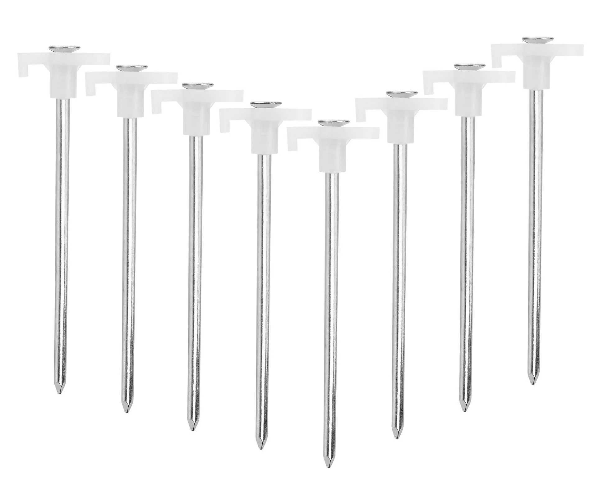 JFOUTU Tent Stakes, 8pc-Pack Galvanized Steel Pop Up Tent Stakes Pegs with Fluorescent Stopper for Pitching Camping Tents Canopy White