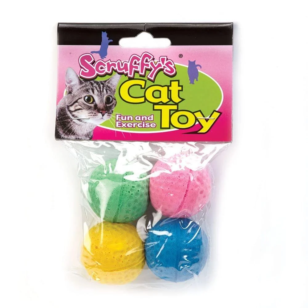 Boss Pet 04467 Scruff's Colorful Kitty Springy Foam Sponge Balls (4 Pack), Multicolor - Boss Pet Products