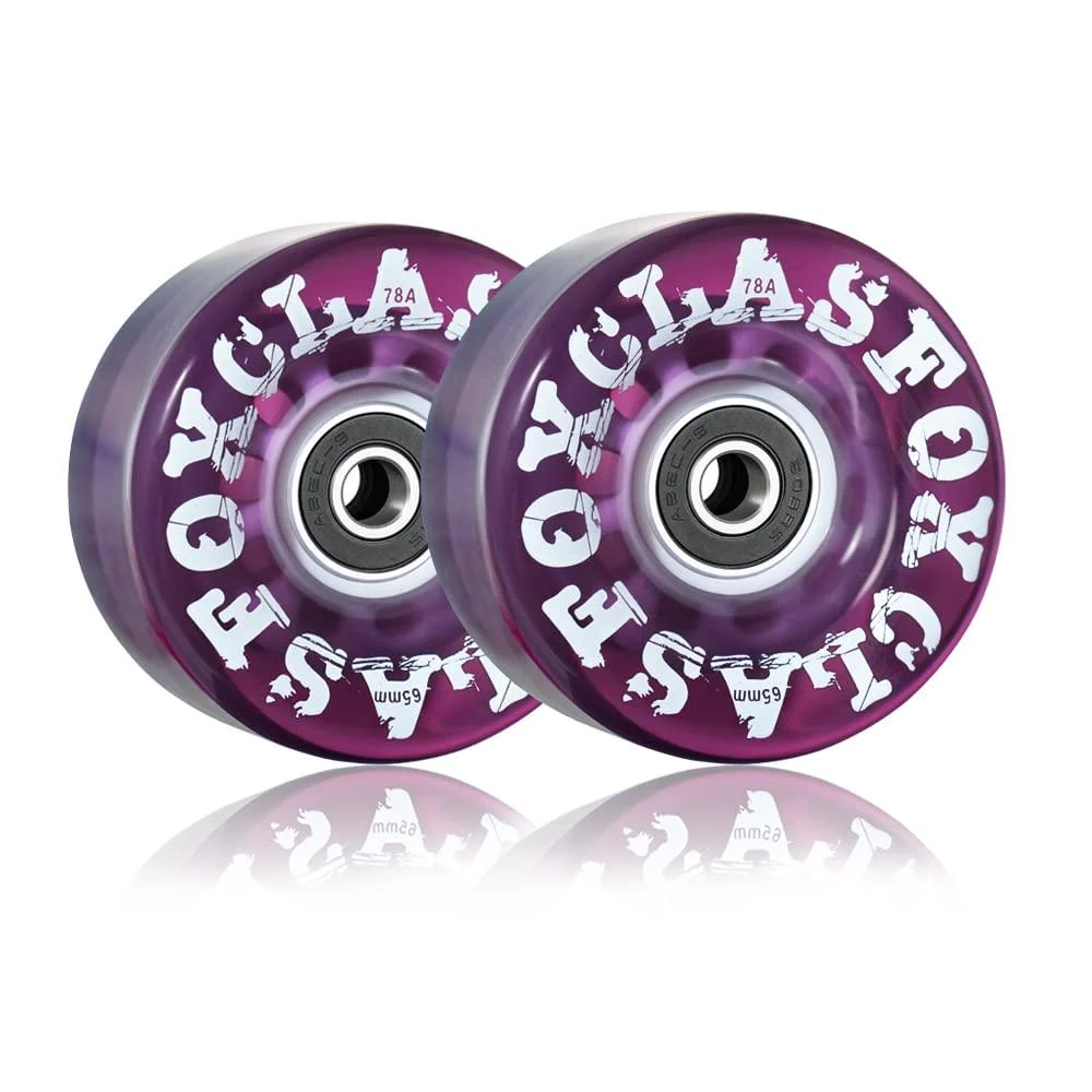 CLAS FOX 78A Indoor or Outdoor 65x35mm Quad Roller Skate Wheels with ABEC-9 Bearings 8 Pcs Purple