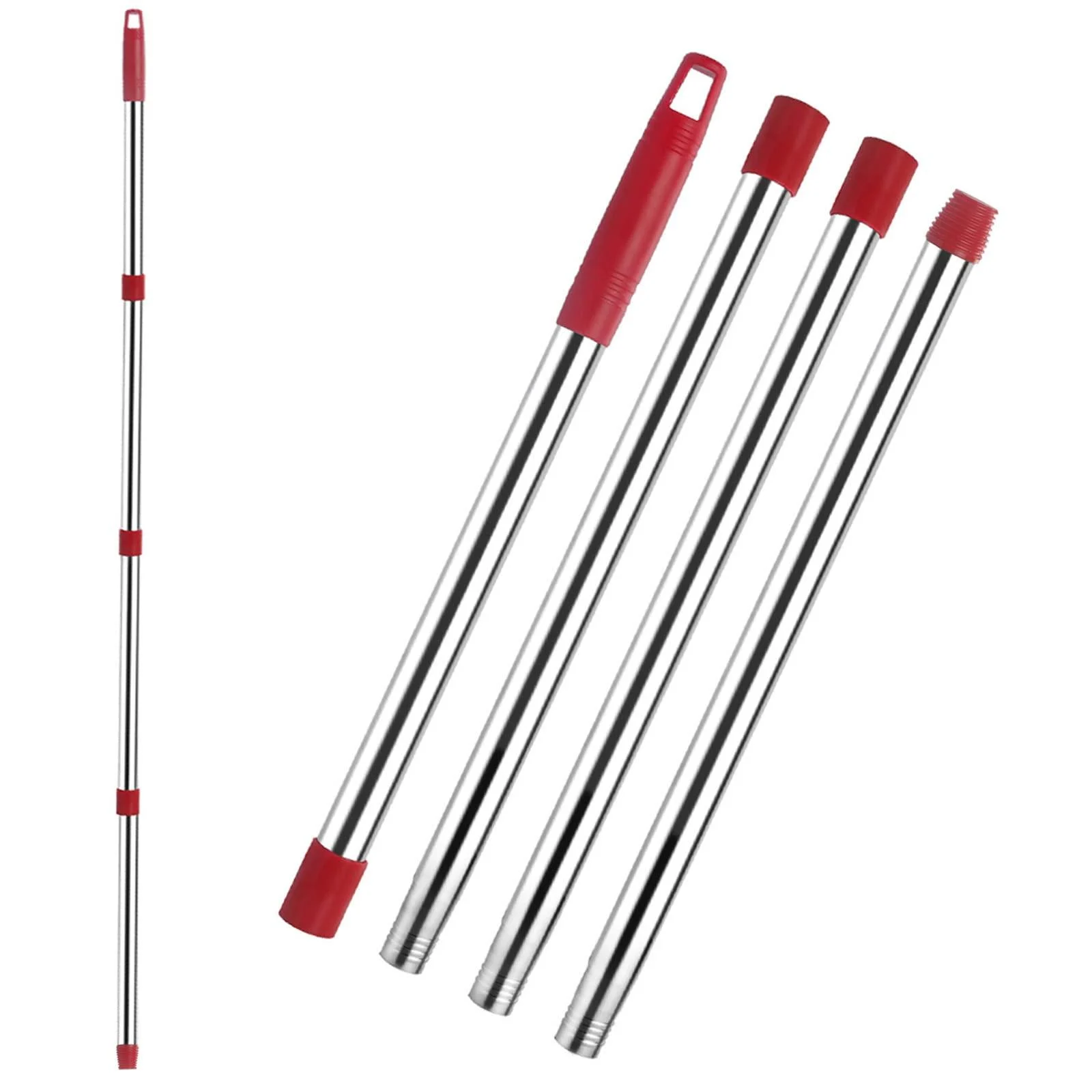 feiquan 4-Section 2.5-to-5 Foot Spin Mop Replacement Head Handle for EasyWring Mop Refills Compatible with Triangle Spin Mop, Microfiber Mop Easy Cleaning Floor Head Mop,Red Spin Mop Replacement Handle-red