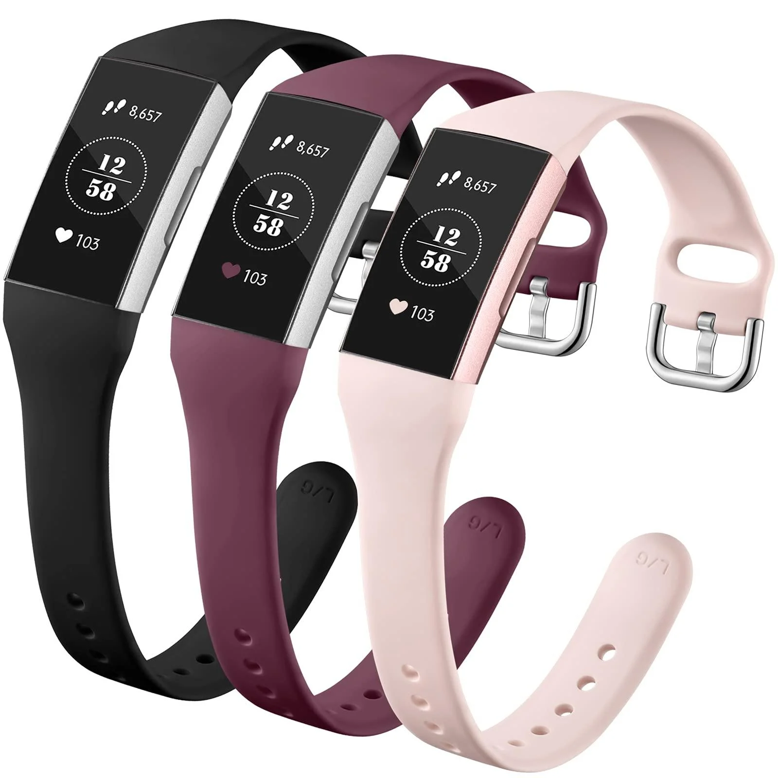 GEAK Compatible with Fitbit Charge 3 Bands/Fitbit Charge 4 Bands for Women, Slim Soft Silicon Replacement Band for Fitbit Charge 3/Charge 3 SE/Charge 4 Bands Women Men,Small Black/Sand Pink/Wine Red Black/Sand Pink/Wine Re…
