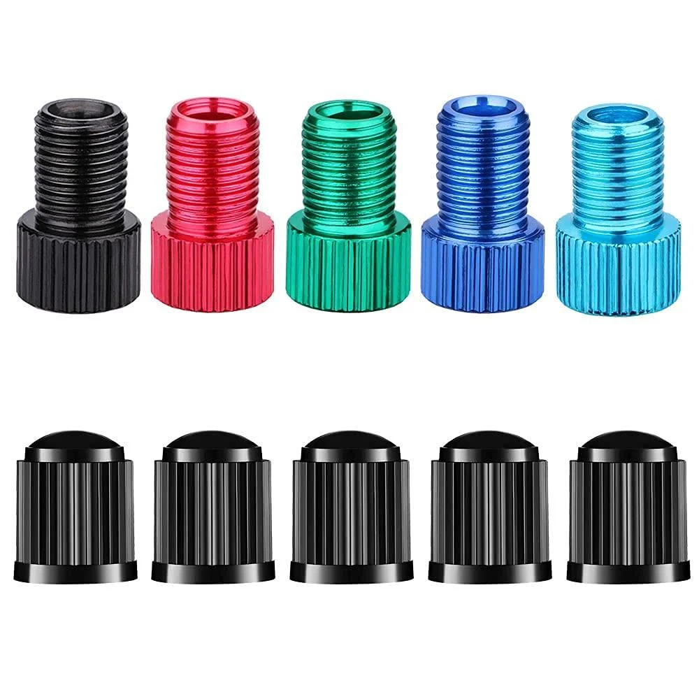 Bike Presta Valve Inflate Adapter Aluminum Multi Color, Convert Presta to Schrader Bike Valve - Inflate Tire Using Standard Pump or Air Compressor (5 Pack)
