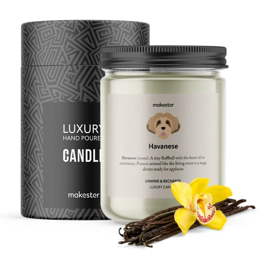 Havanese Candle - 220g Soy Wax with Madagascan Vanilla Jasmine & Sugared Almond - Havanese Gift - Dog Candles by Makester