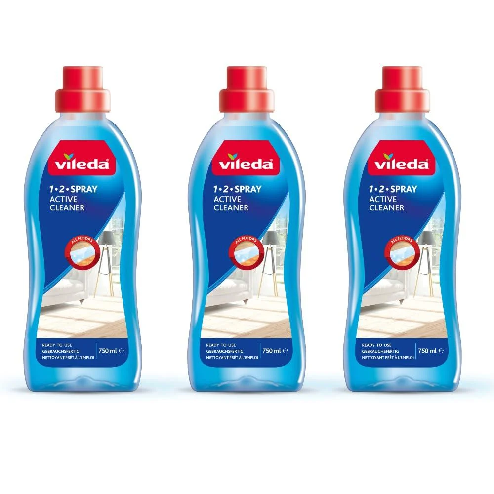 Vileda 1-2 Spray Active Cleaner Diluted Cleaning Liquid for 1-2 Spray Mop Pack of 3 750ml Streak Free Cleaning Solution for Floors Fresh Scent 1-2 Spray Active Cleaner 3 Pack 3 Pack