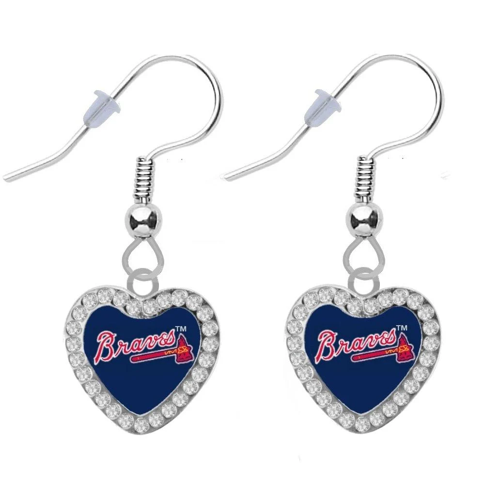 Braves Baseball Crystal Heart Earrings Pierced - Final Touch Gifts