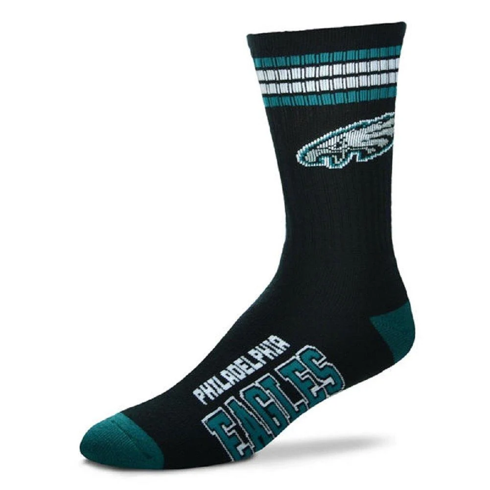 For Bare Feet Men's NFL 4-Stripe Deuce Performance Crew Socks Philadelphia Eagles Large Team Color