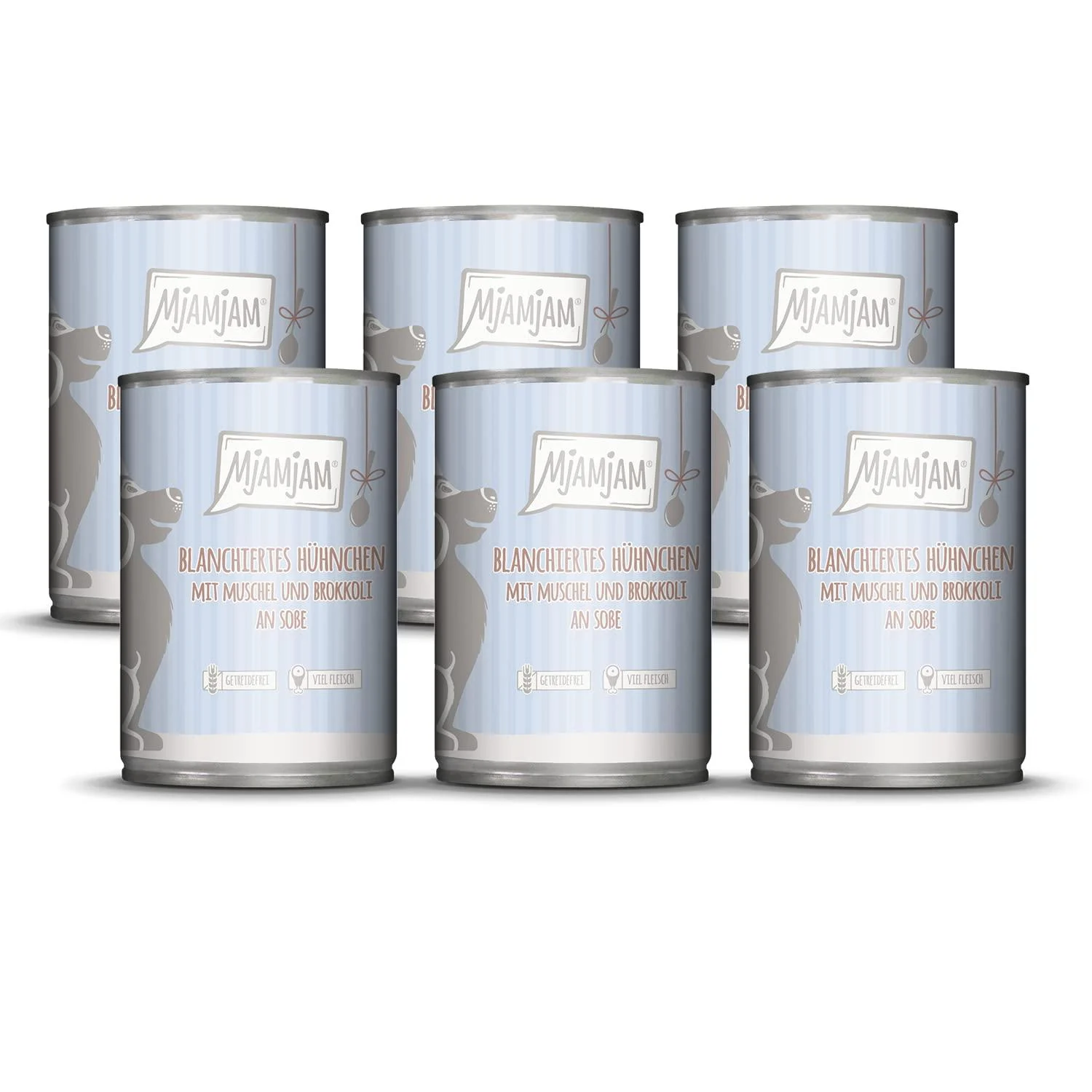 MjAMjAM - premium wet dog food - blanched chicken with mussels and broccoli in sauce 6 pack (6 x 380 g) plain with meat supplement