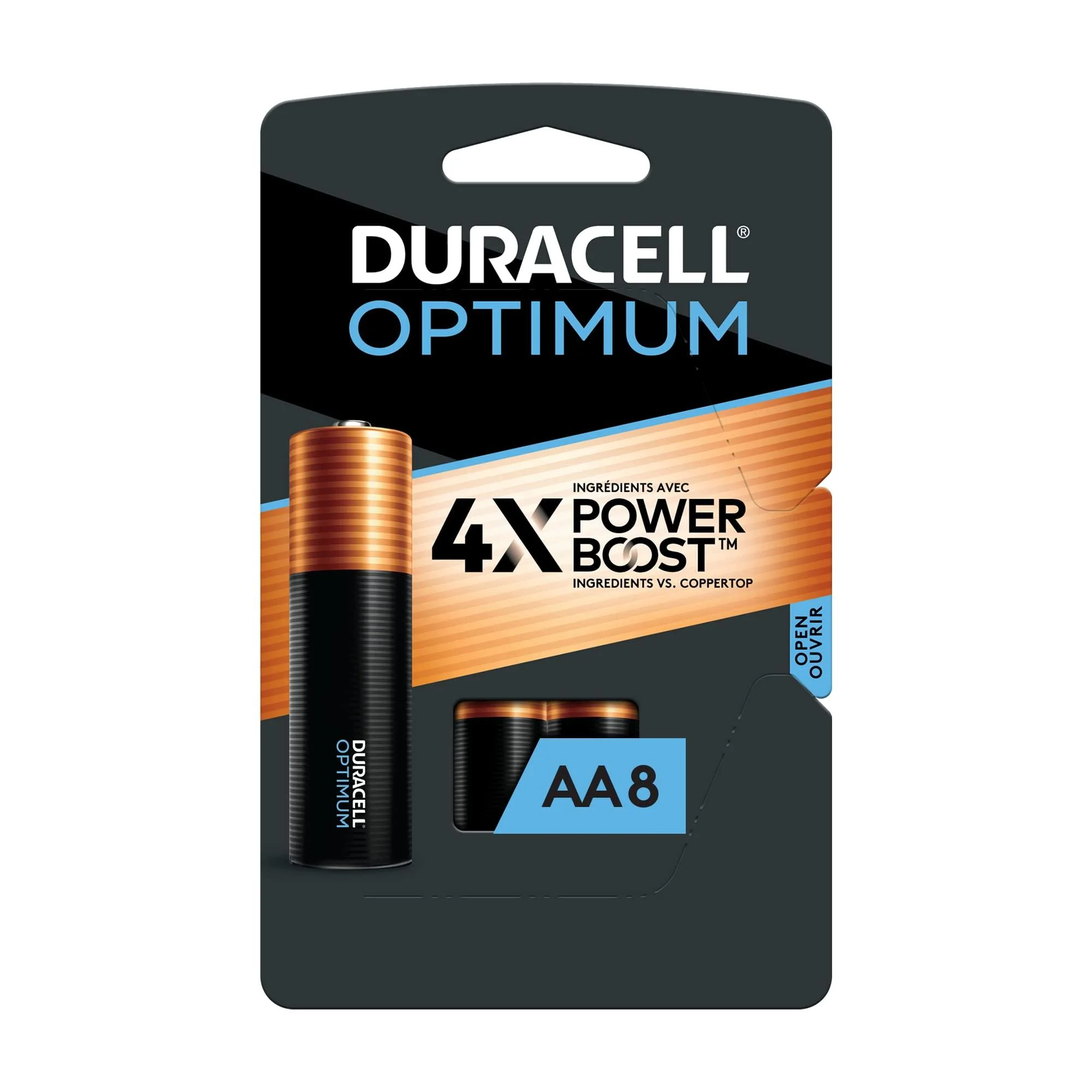 Duracell Optimum AA Batteries with Power Boost Ingredients 8 Count Pack Double A Battery with Long-lasting Power All-Purpose Alkaline AA Battery for Household and Office Devices 8 Count (Pack of 1)