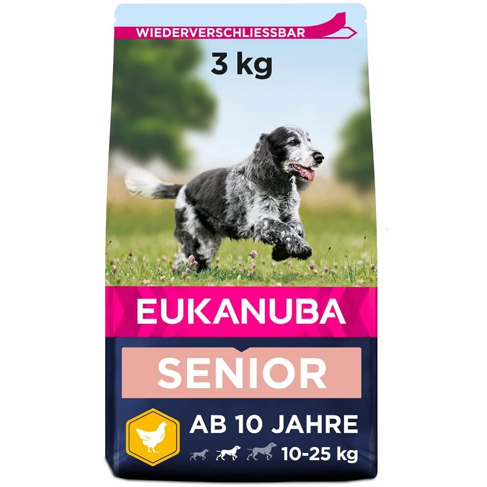 Eukanuba dog food with fresh chicken for medium -sized breeds premium dry food for senior dogs 3 kg senior chicken 3 kg (1 Pack)