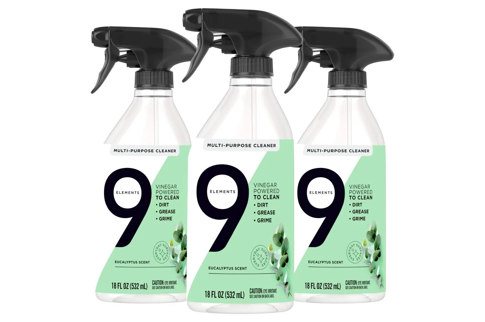 9 Elements All Purpose Cleaner, Kitchen, Floor, & Bathroom Cleaner, Eucalyptus Multi Surface Cleaning Vinegar Spray, 18 oz Bottles (Pack of 3)