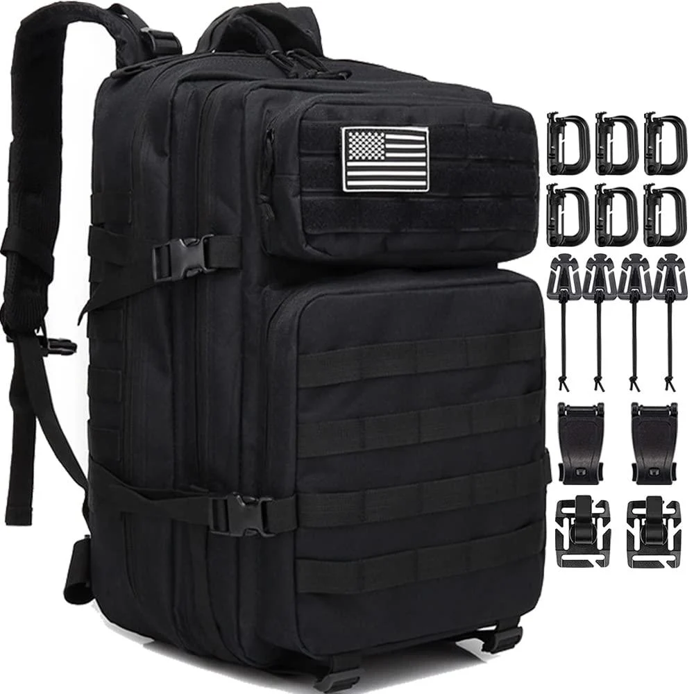 45L Military Tactical Backpack Createy Large Army 3 Day Assault Pack Molle Bag Black