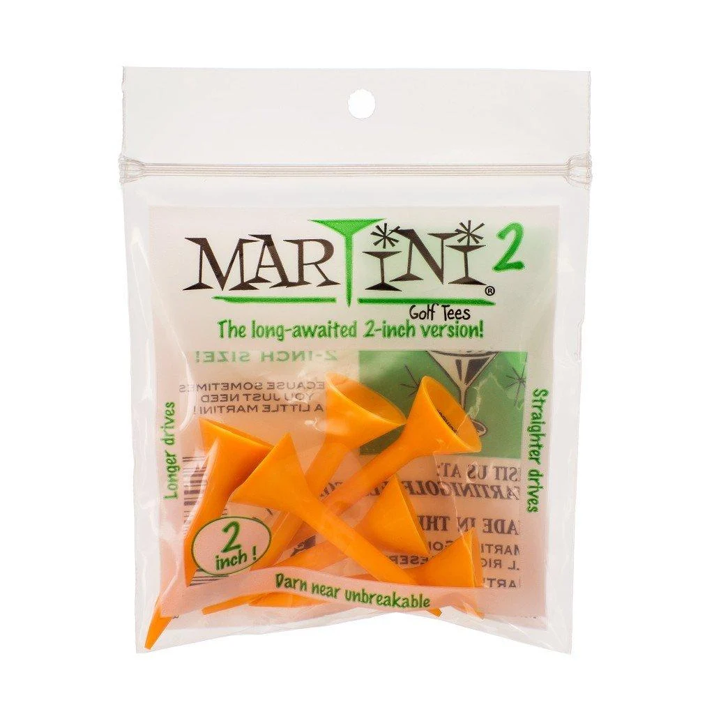 Martini 2 Golf Tees - 2 Inch - Virtually Unbreakable Orange