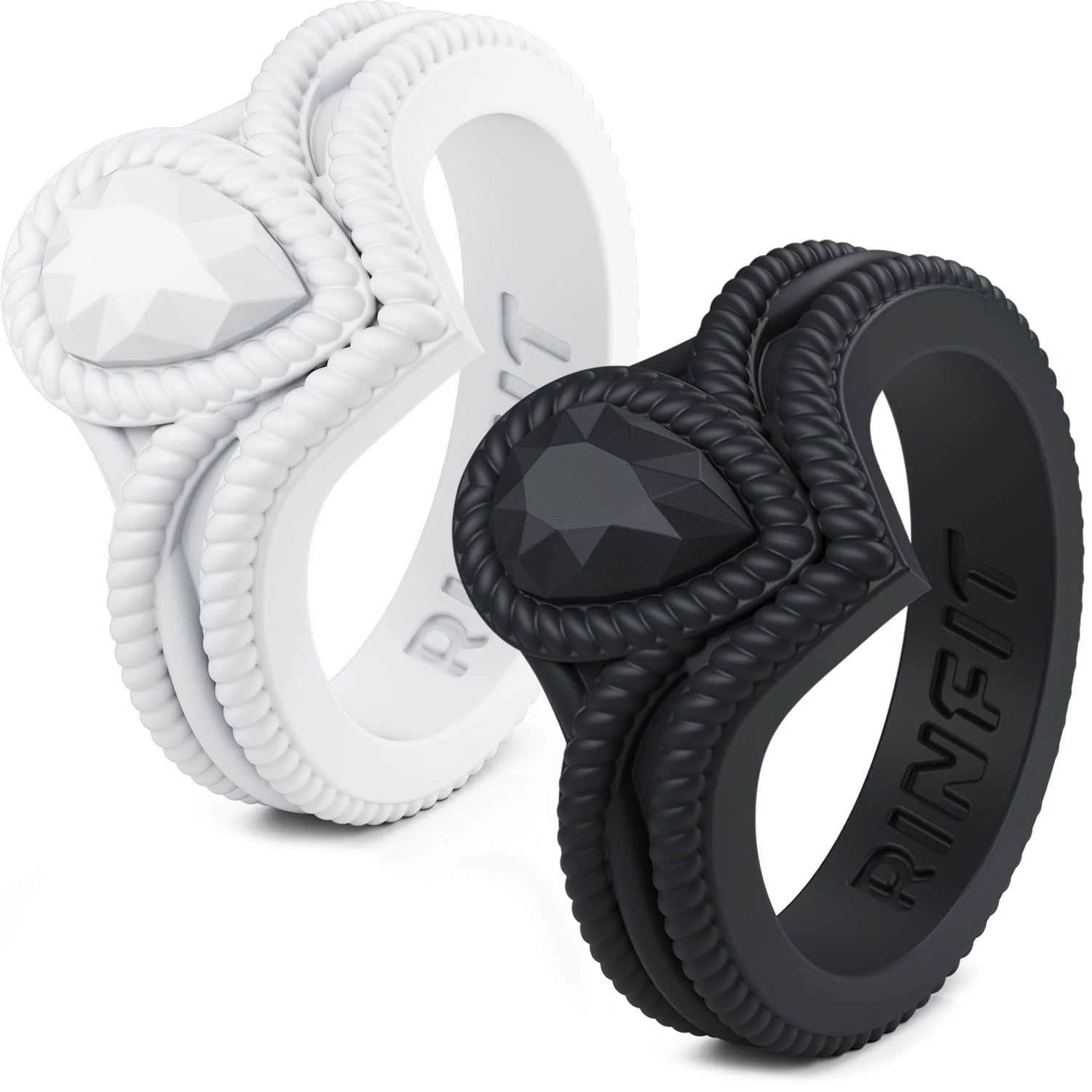 Rinfit Silicone Rings for Women - Bridal or Promise Rings - Wedding Rings For Women - Silicone Wedding Bands Women - Rubber Rings Great for Sports, Yoga & Exercise - Pear Diamond Collection Silicone Ring Women 6 2 Rings - …