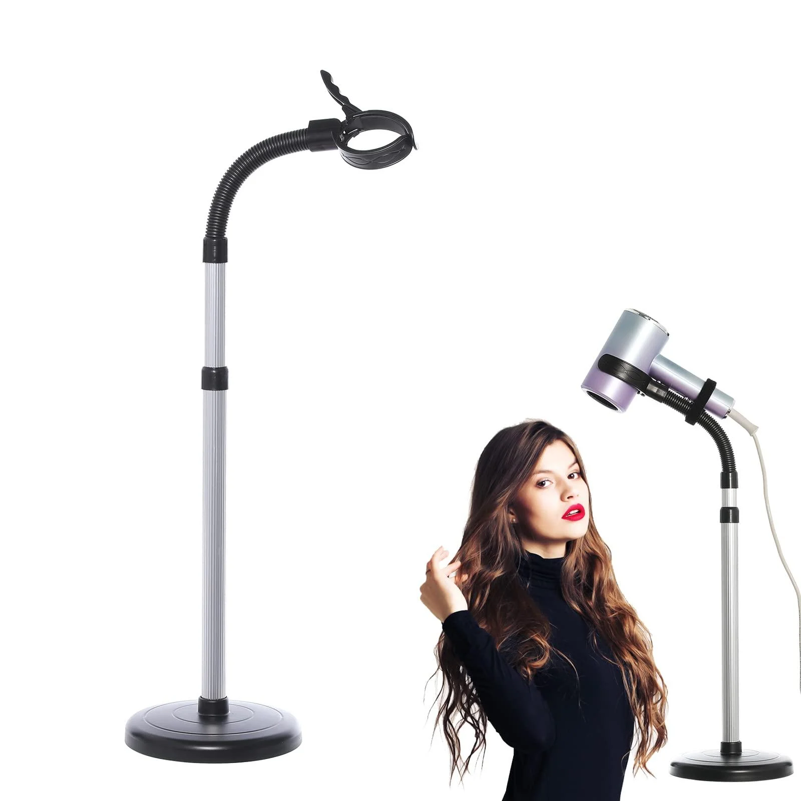 Hands-Free Hair Dryer Stand Holder with Strong Suction Base-63in/160cm Height Adjustable Floor Blower Stand Holder