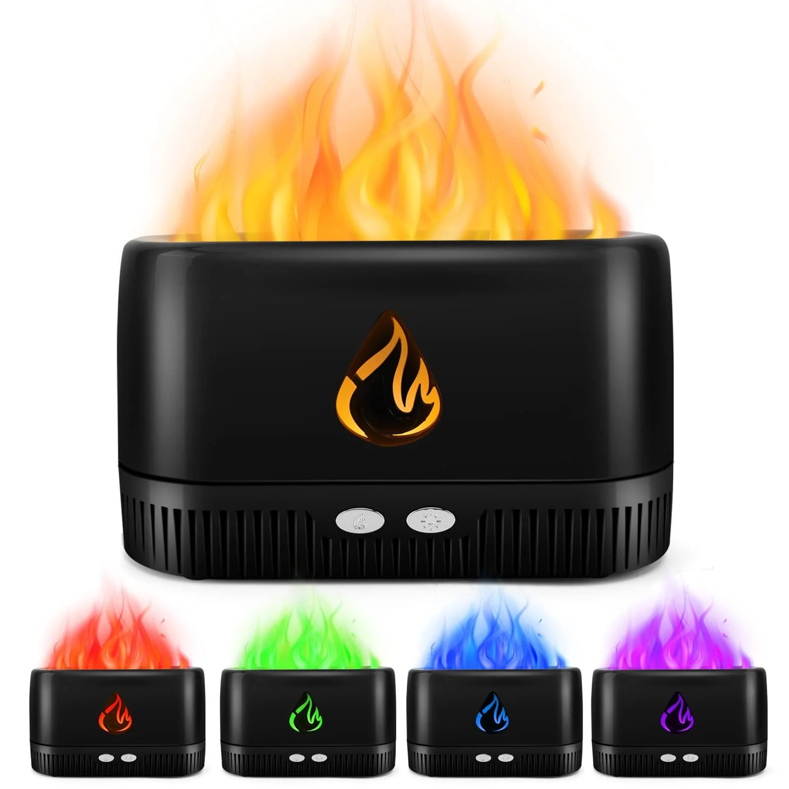 Flame Essential Oil Diffuser Augot Aroma Diffuser with 5 Colors Changing Flame Light Air Humidifier Scent Diffuser with No-Water Auto-Off Protection Noiseless Diffuser for Spa Home Office or Yoga Black