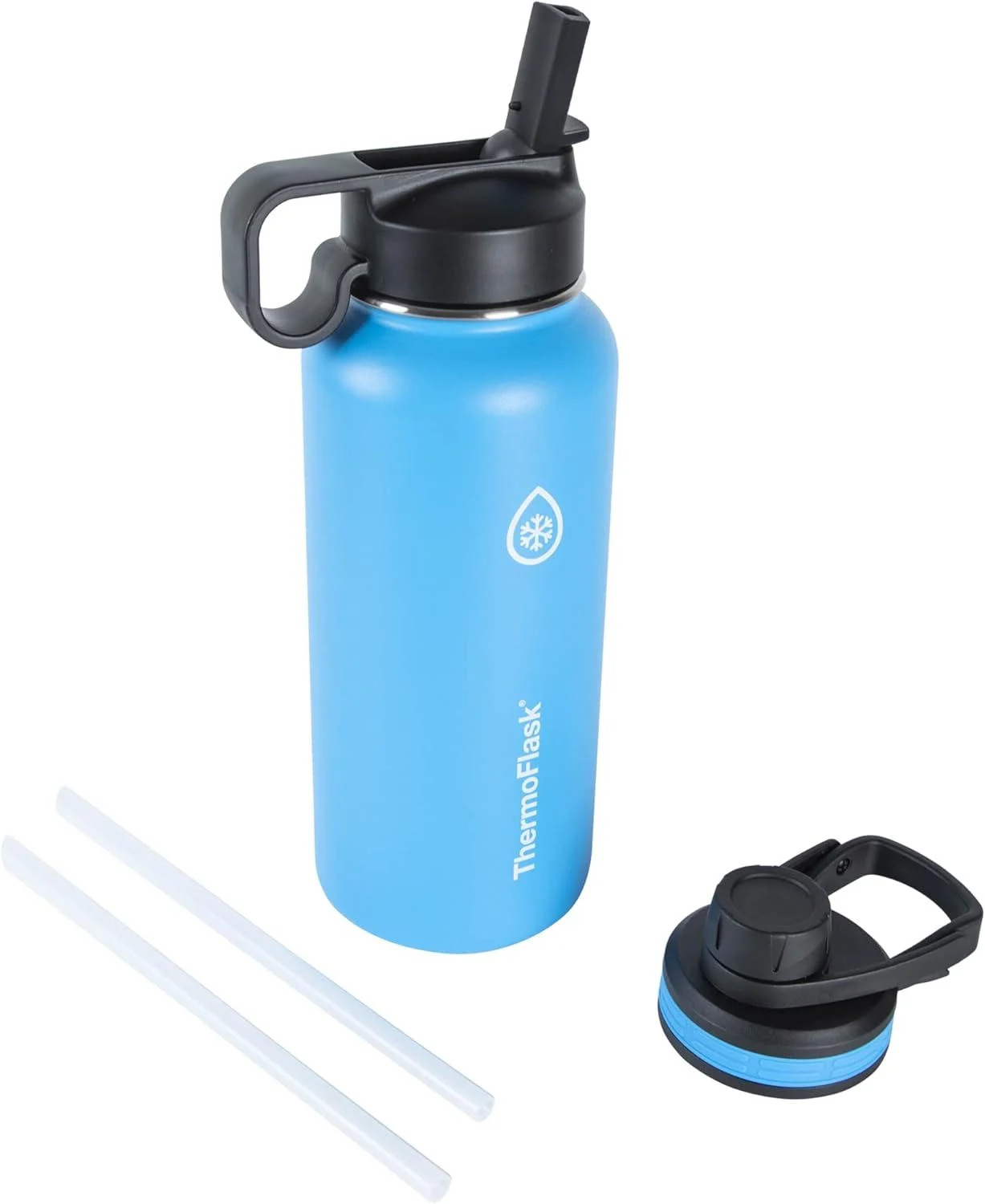 ThermoFlask Bottle with Chug Lid & Straw Lid - Insulated Stainless Steel Water Bottle with Leak-Proof Lids - Capri - 32 Oz