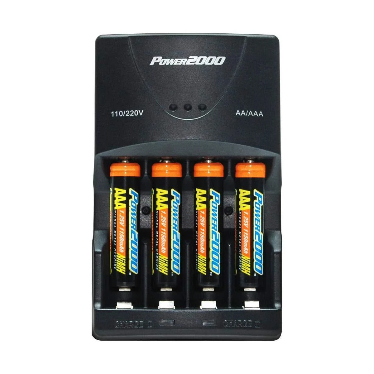 Power2000 4 AAA Nickel Metal Hydride (NiMH) 1000mAh Rechargeable Batteries with 110/220V Rapid Battery Charger