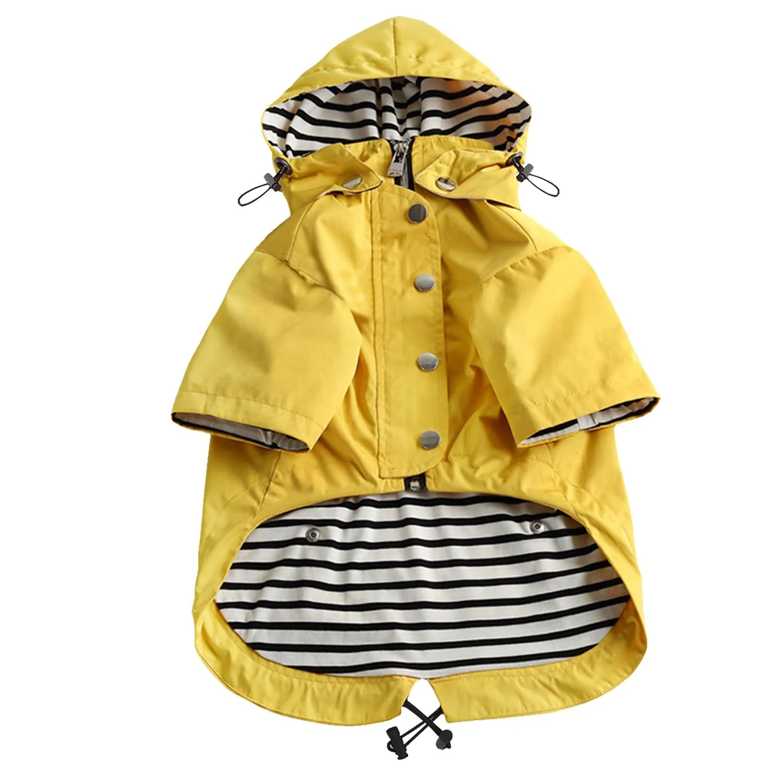 Minezi hundred coat with zipper and reflective buttons rain/waterproof adjustable shoulder strap removable hood keeps the dog clean and neatly yellow-S small (chest: 43-48cm) yellow