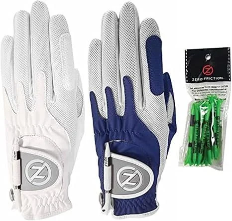 Zero Friction Ladies Compression-Fit Synthetic Golf Glove 2 Pack Includes free tee pack Universal-Fit - White-Blue