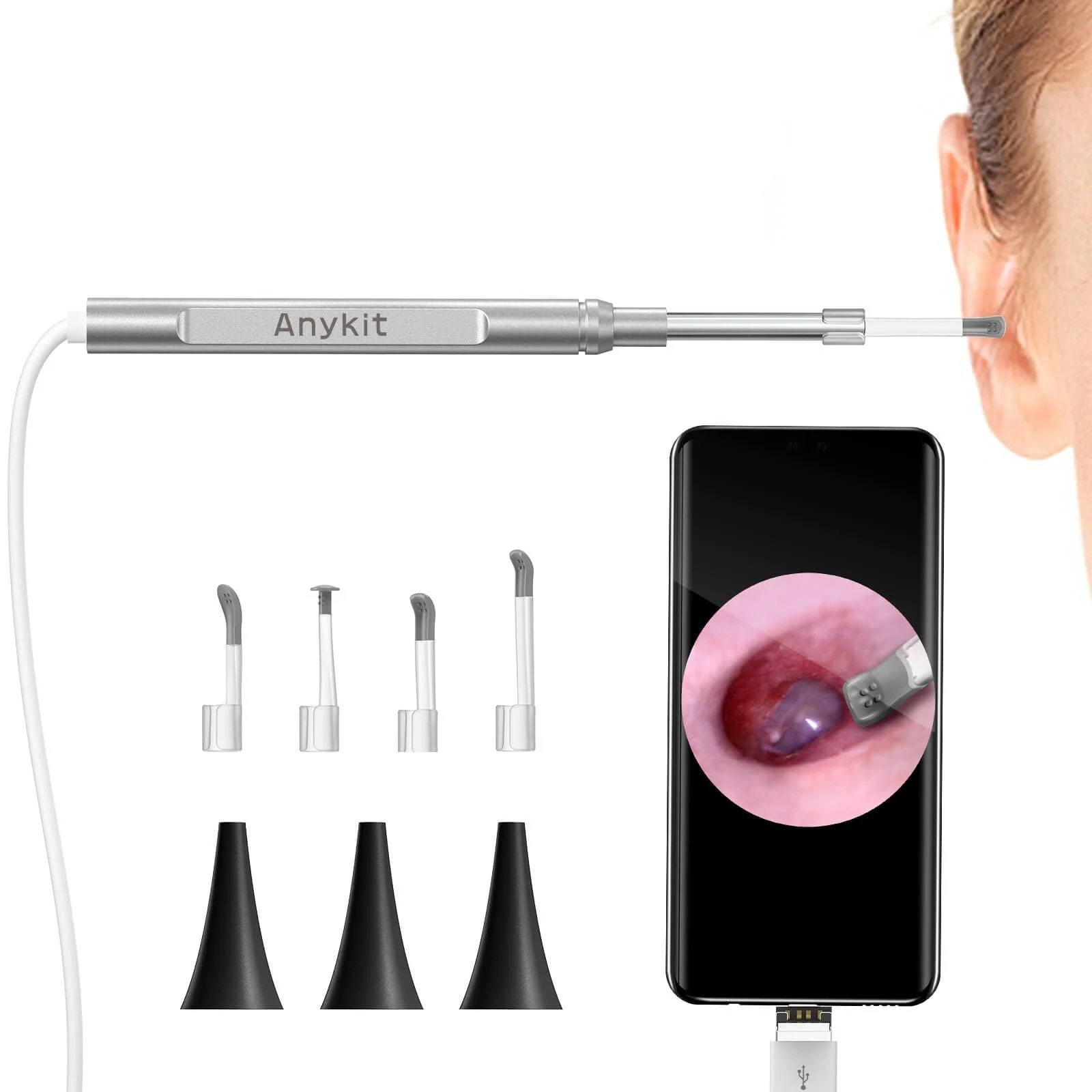 Anykit USB Otoscope for PC & Android Device(NOT for iPhone/iPad) Ultra Clear View Ear Camera with Ear Wax Removal Tool Waterproof Ear Scope Endoscope with LED Lights Ear Cleaning Spoons