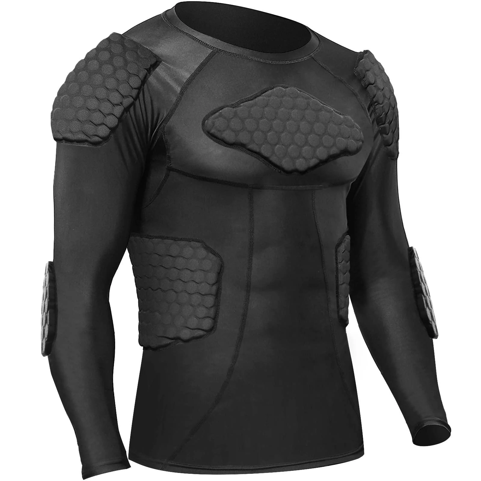 Zicac Men's Sports Shock Rash Guard Compression Padded Shirt Soccer Basketball Protective Gear Chest Rib Guards X-Large Long Sleeve