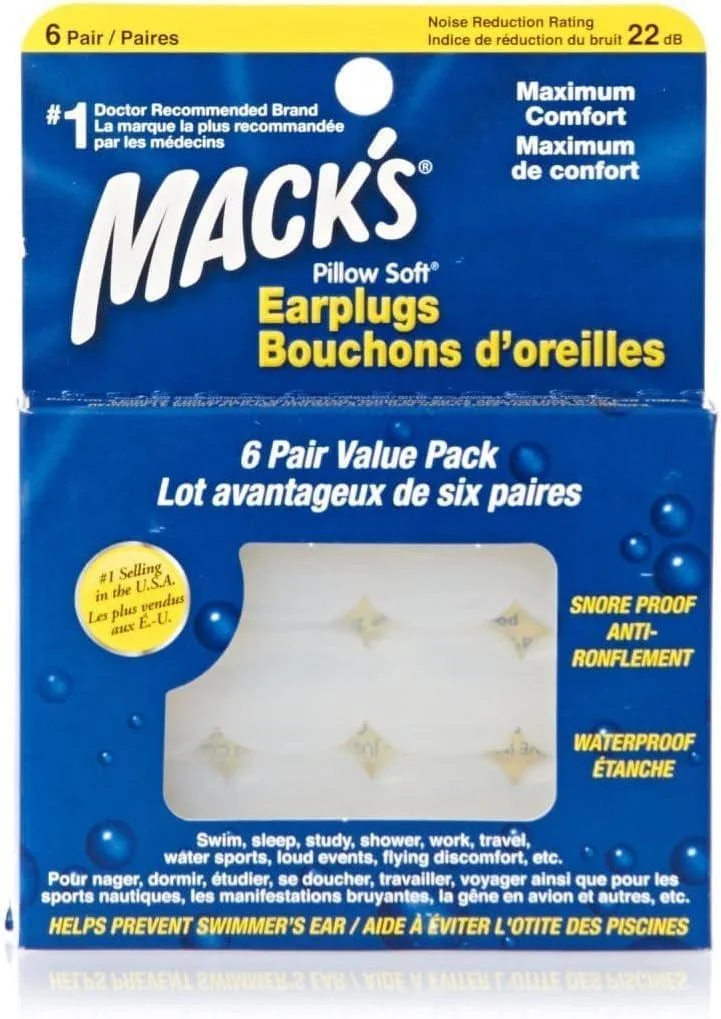 Macks Soft Silicone Ear Plugs for Pillowcase 12 pieces (1 pack) White - Mack's
