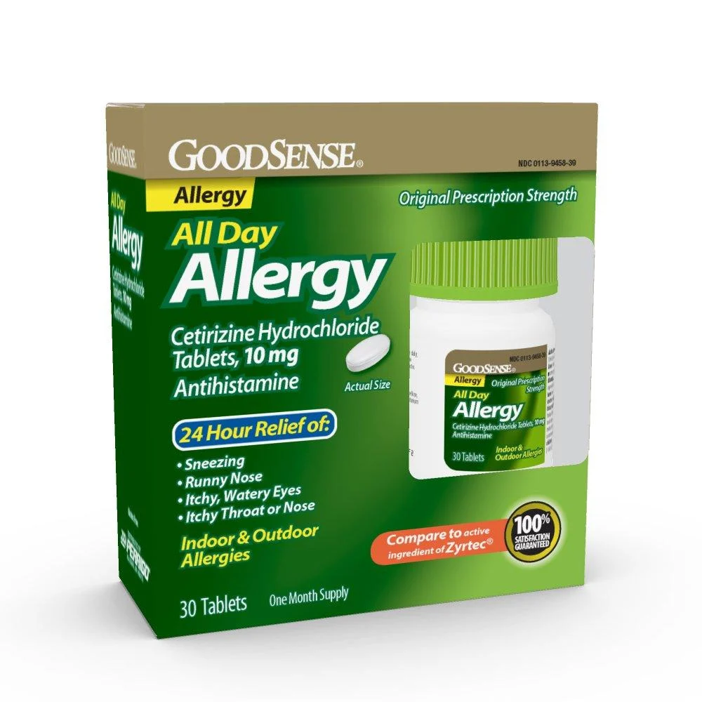 GoodSense Allergy Relief - Cetirizine Hydrochloride 10 mg Tablets - 24-Hour Antihistamine for Indoor & Outdoor Allergies 30 Count 30 Count (Pack of 1) Cetirizine Hydrochloride Tablet