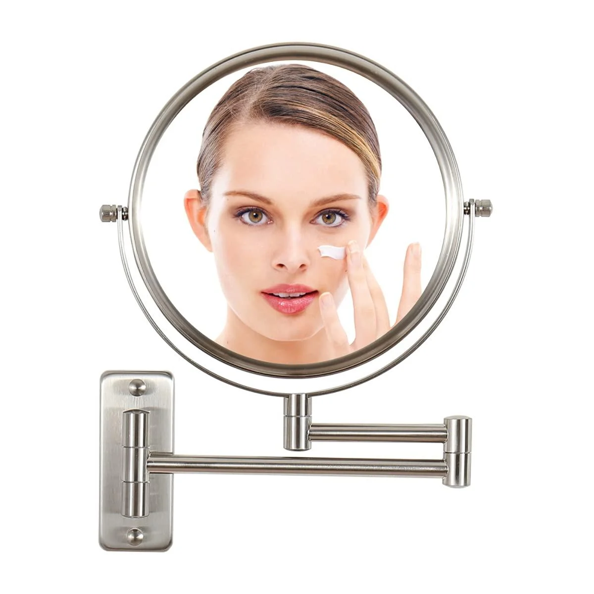 Wall-Mounted Makeup Mirror 8 inch Retractable 360° Rotating Magnifying Mirror Wall Mounted Bathroom Swing Mirror Decorative Brushed Nickel 10x Nickel