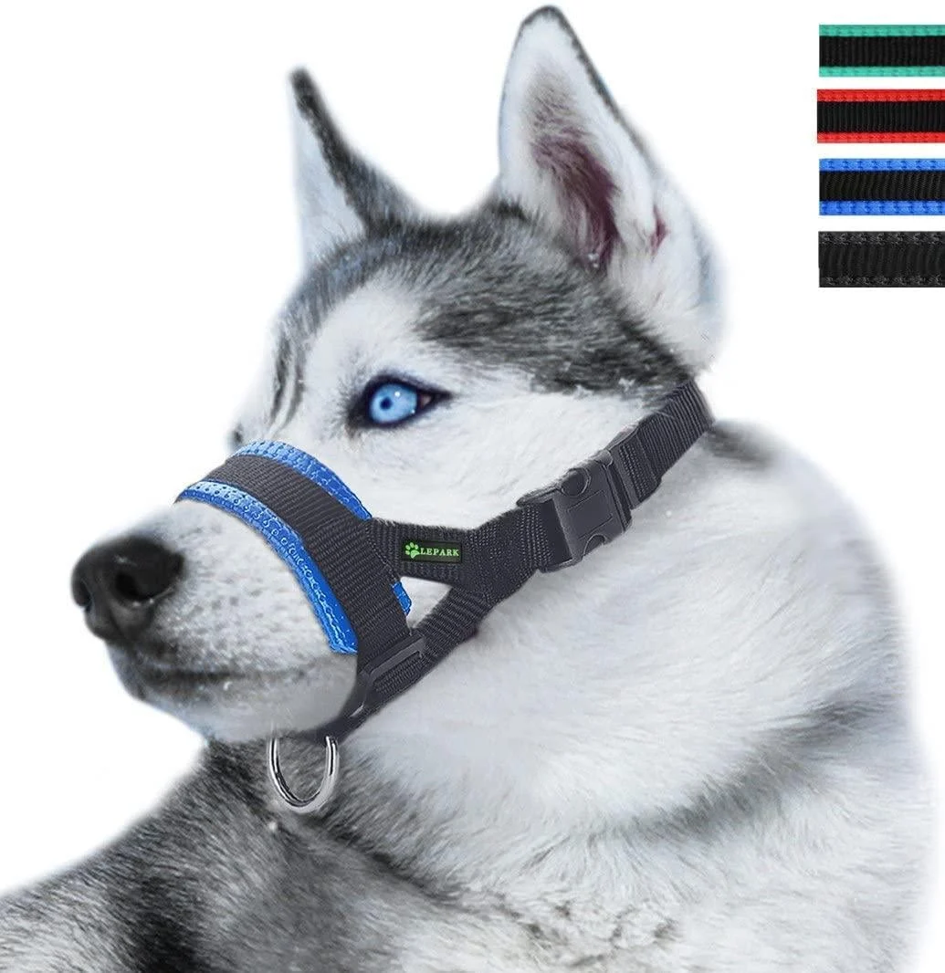 ILEPARK Nylon Muzzle to Stop Dogs from Biting Barking and Chewing Adjustable Loop (XL Blue) XL Blue