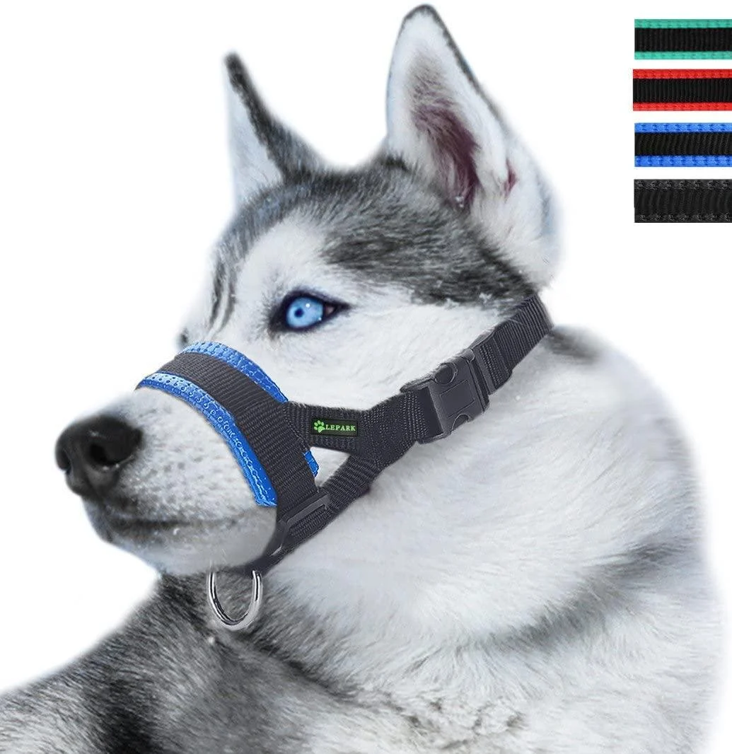 ILEPARK Nylon Muzzle to Stop Dogs from Biting Barking and Chewing Adjustable Loop (L Blue) L Blue