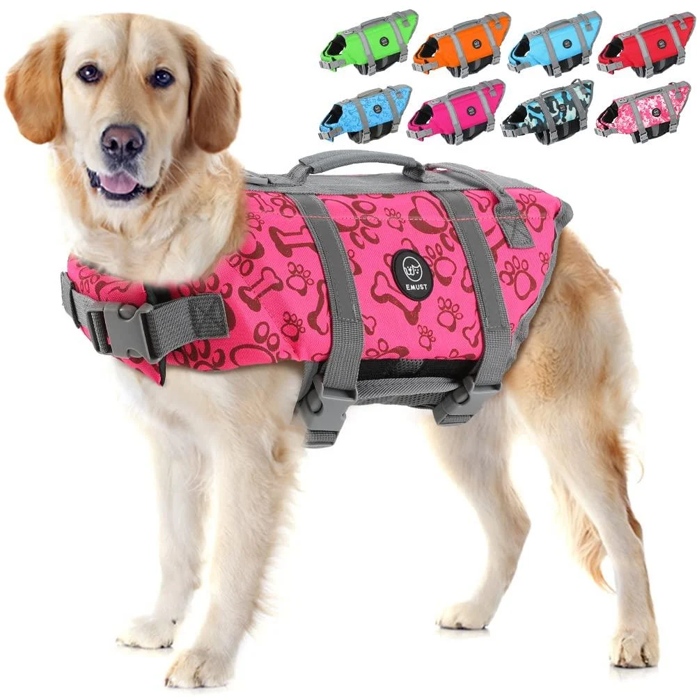 Emust dog chimney reflecting & adjustable protective vest with improved buoyancy & rescue handle for swimming new pink XL XL new pink