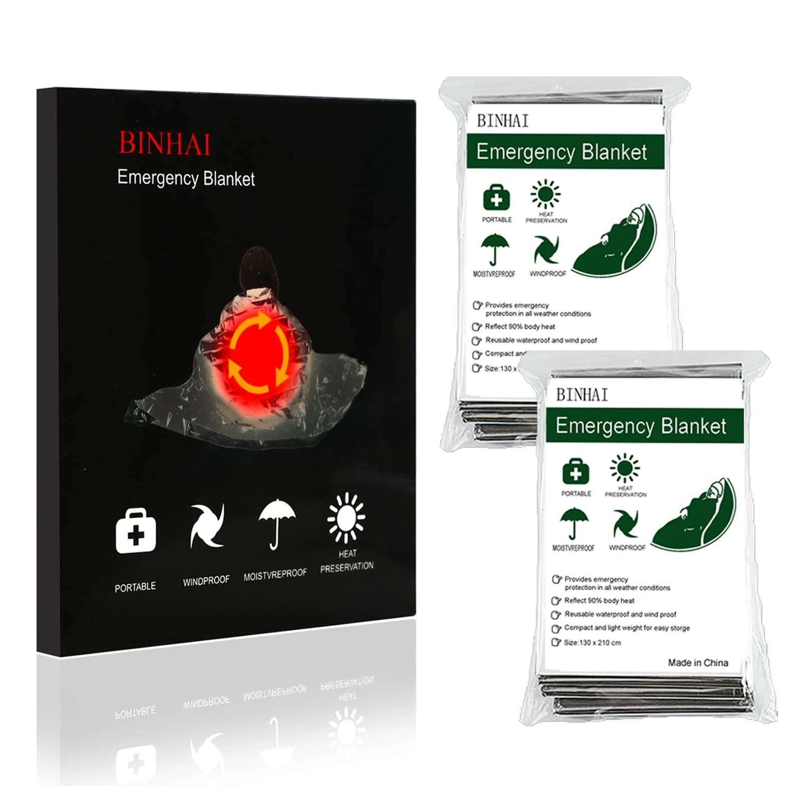 Binhai thermal blanket emergency thermal blankets mergency survival blanket blanket 130 x 210 cm B silver 2 pieces