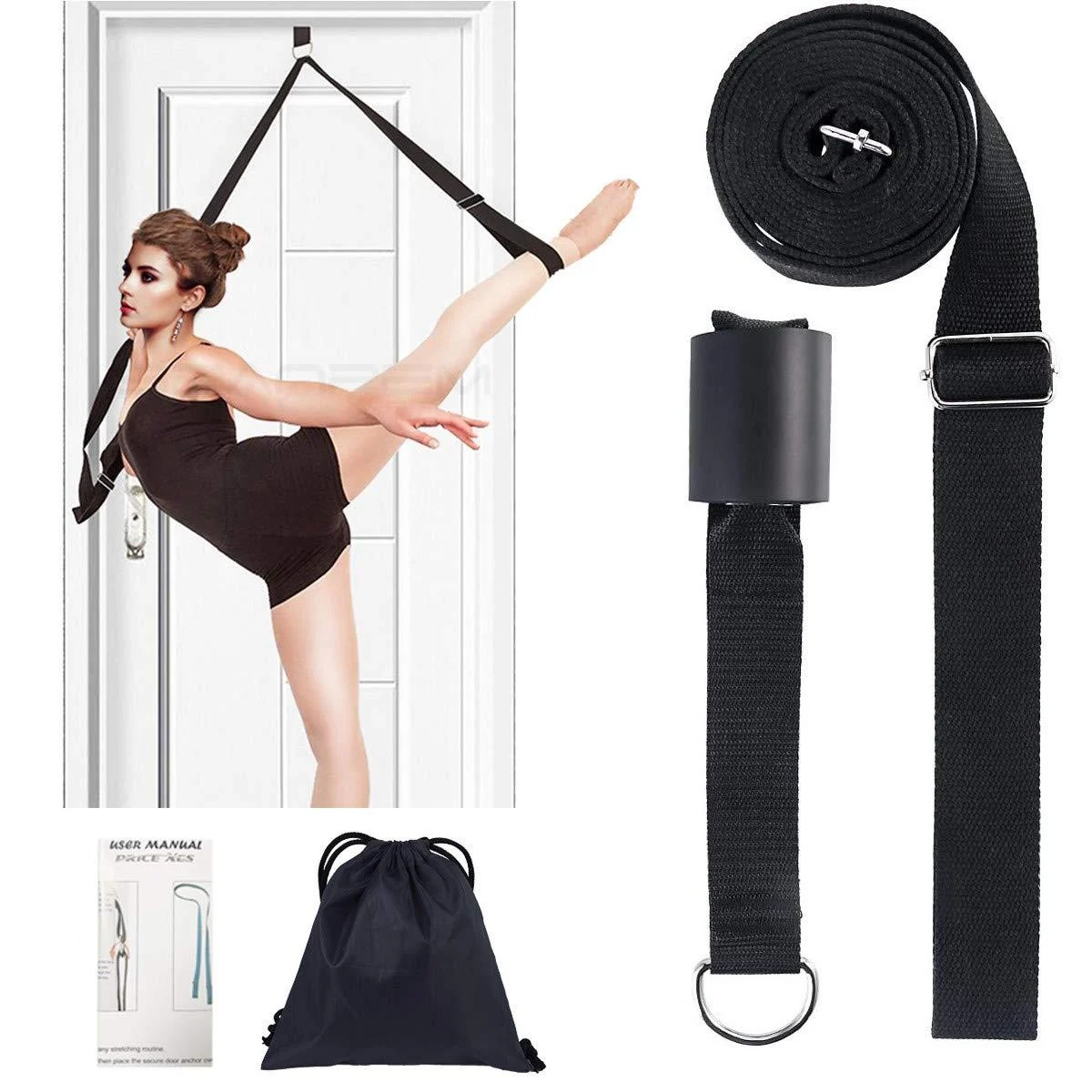 Price Xes Adjustable Leg Stretcher Lengthen Ballet Stretch Band - Easy Install on Door Flexibility Stretching Leg Strap Great Cheer Dance Gymnastics Trainer Stretching Equipment Taekwondo Training black