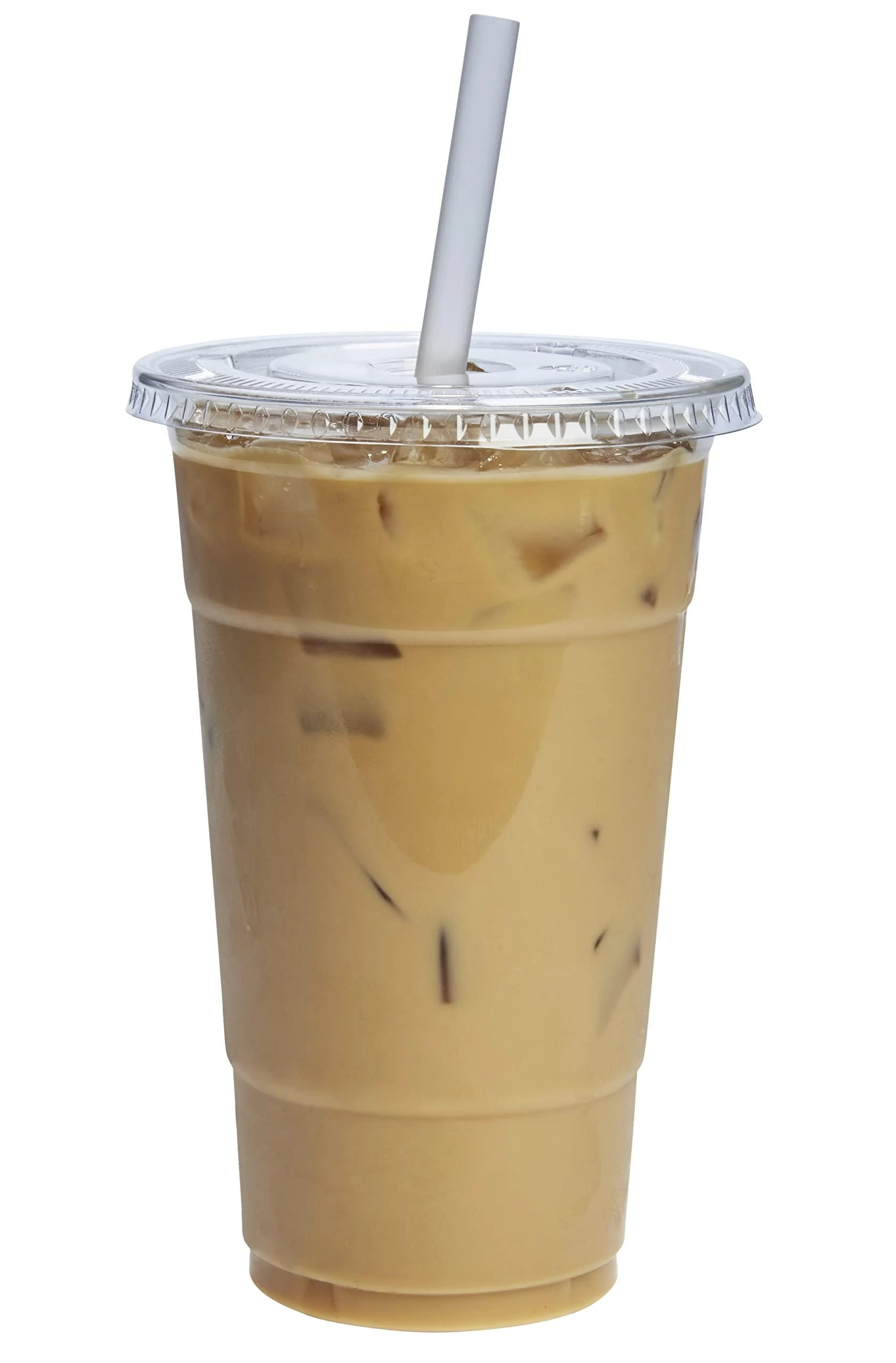 Comfy Package 100 Sets - 24 oz. Crystal Clear Plastic Cups With Flat Lids