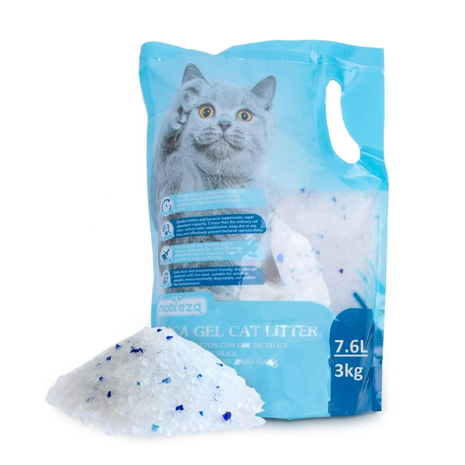 Nobleza - Silica Cat Litter Crystals Kitten Litter 7.6L 3kg Ultra Absorbent Effective Odour Control Dust-Free Biodegradable Hygiene