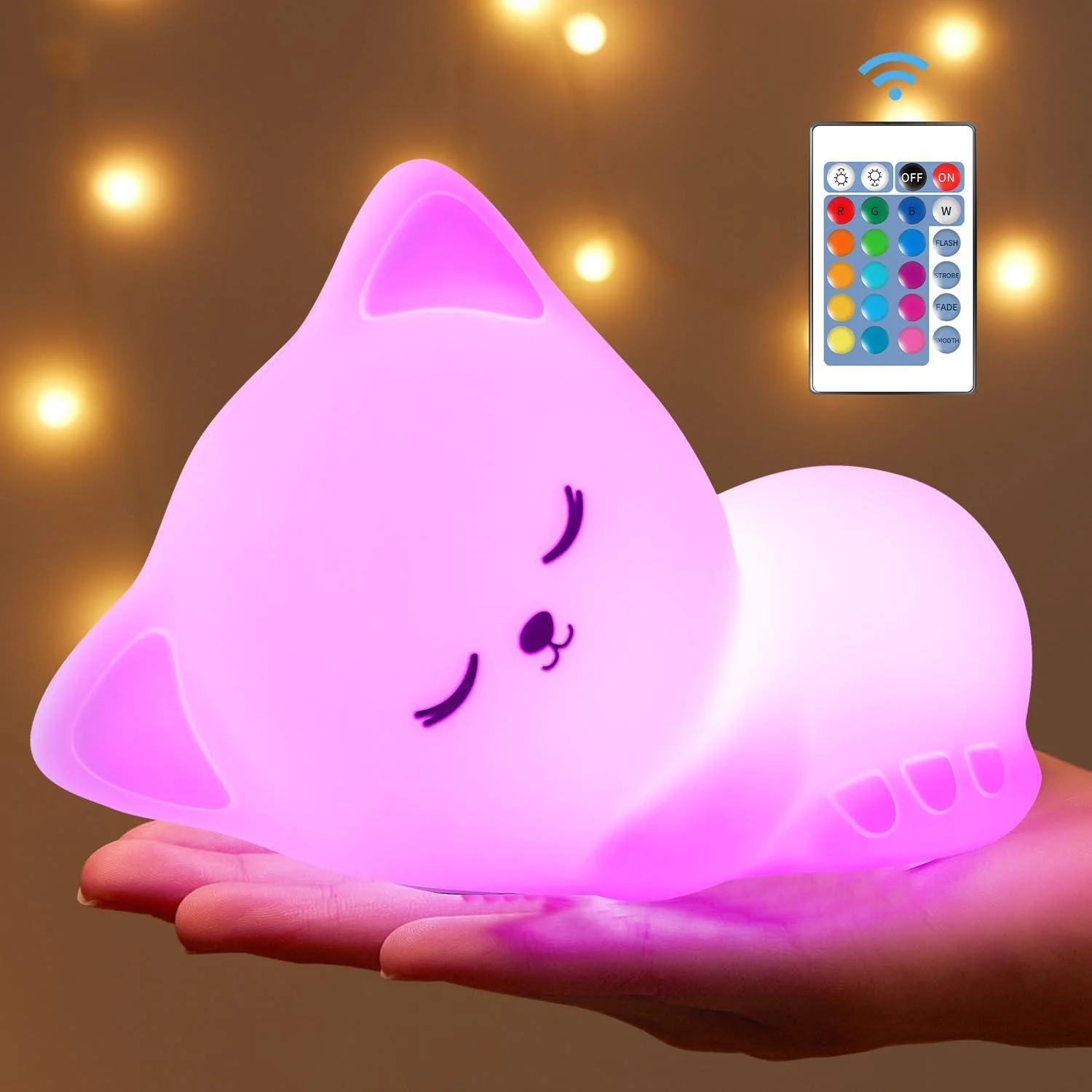 Night light children night light baby Kawaii decoration 16 colors nursing light dimmable USB rechargeable baby room cat - One Fire