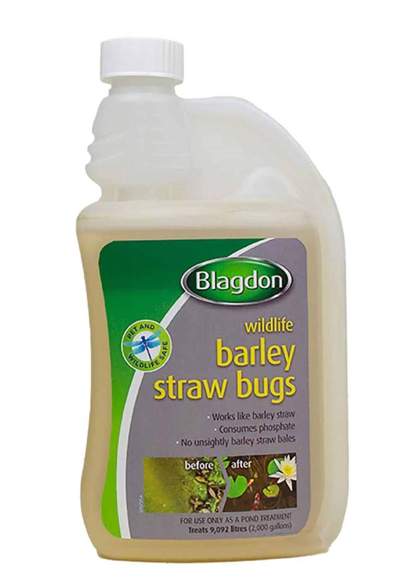Blagdon Natural Barley Straw Bugs 1 Litre Pond Water Treatment Clears Green Water Suspended Algae and Blanketweed Consumes Phosphate Eats Organic Matter Pet and Wildlife Safe 1 000 ml