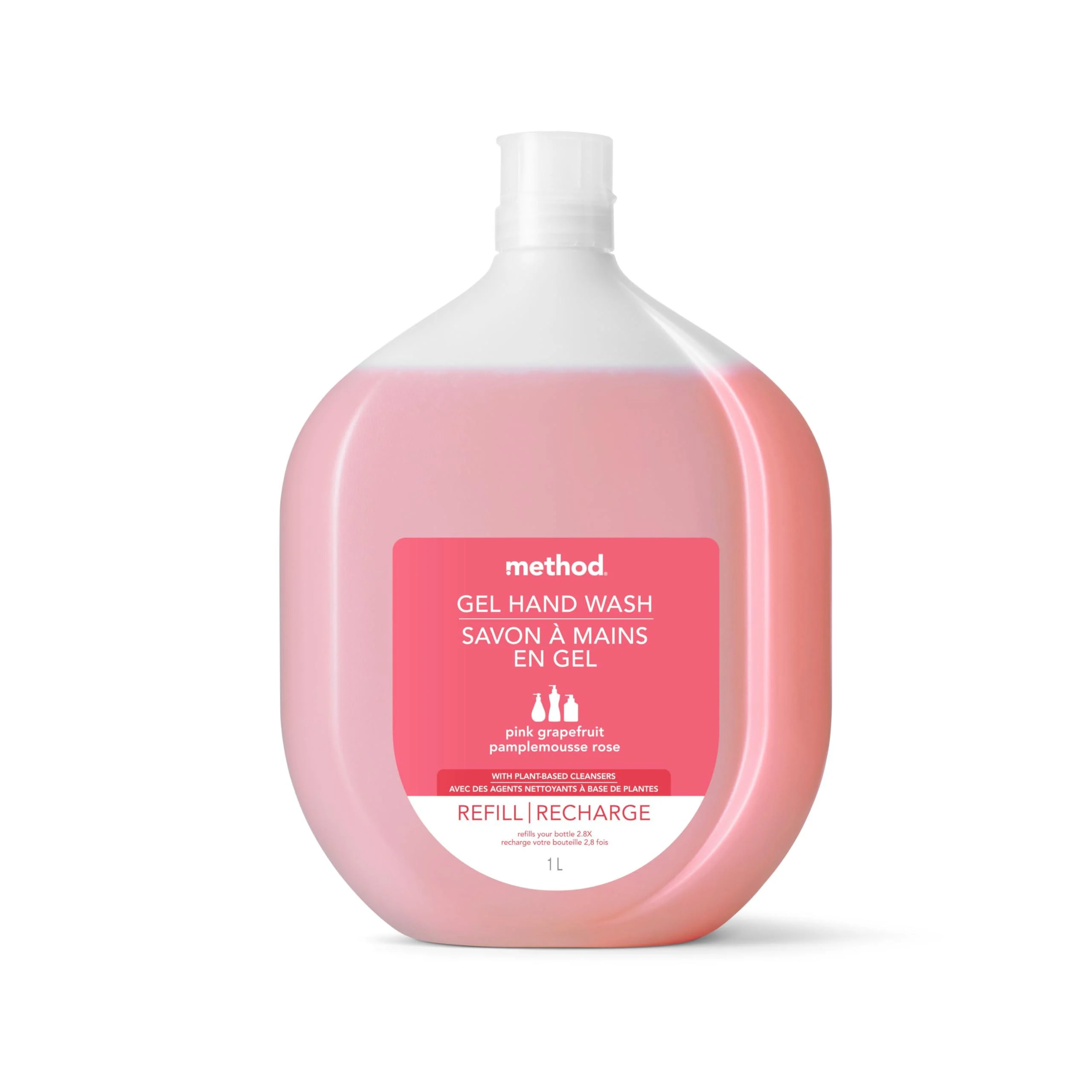 Method Liquid Hand Soap Refill Biodegradable Formula Reloads Gel Hand Wash Bottle Pink Graprefruit Scent 1 Liter Grapefruit