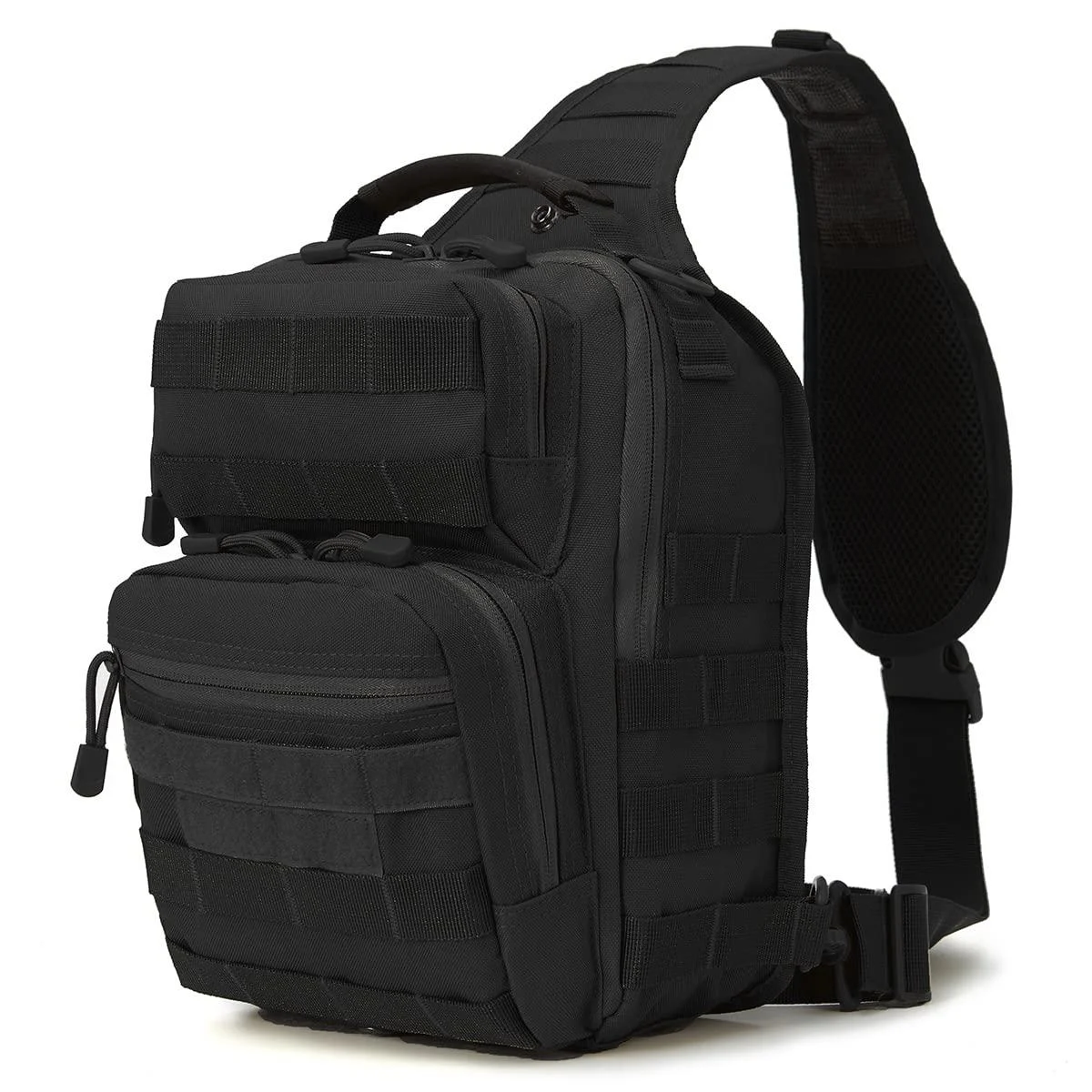 QT&QY Tactical Sling Bag for Men Small Military Rover Shoulder Backpack EDC Chest Pack Molle Assault Range Bag Newblack