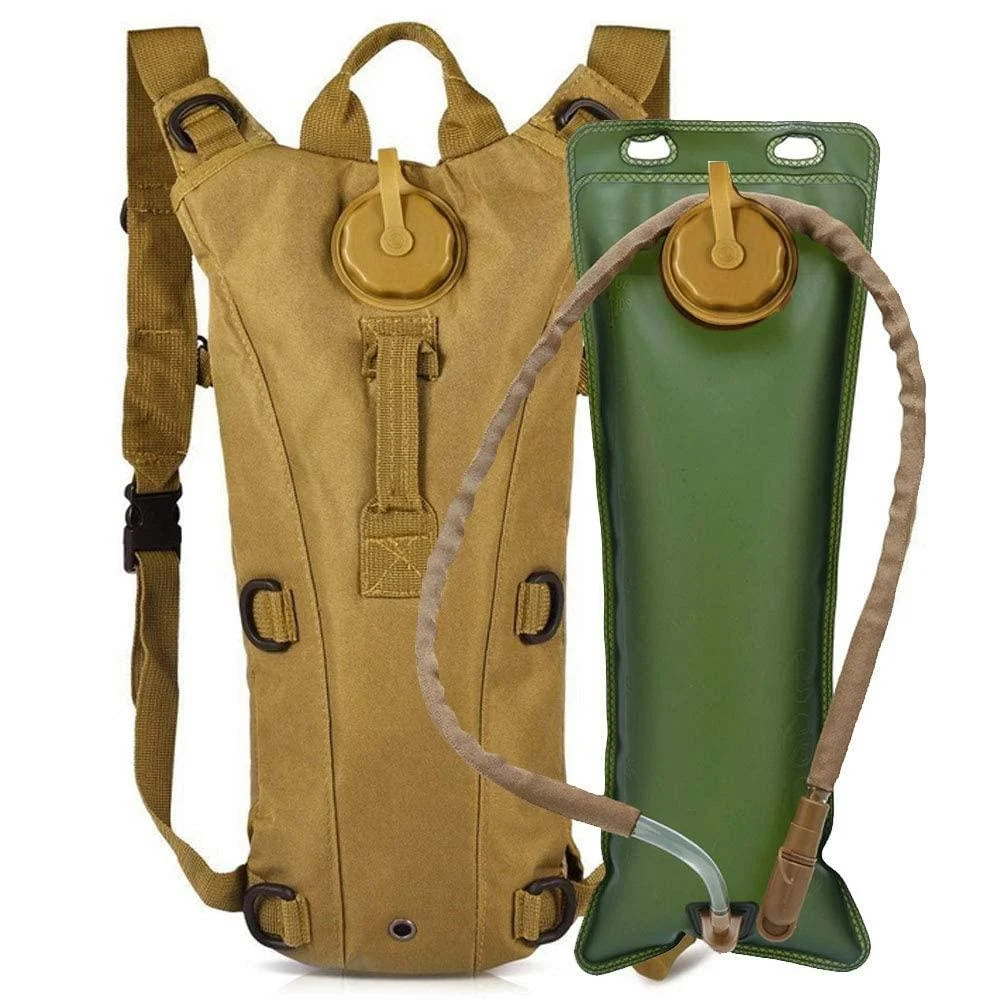 ATBP Military 3L Hydration Pack Reservoir Water Bladder Daypack Camel Backpack Hydration Pack with Water Bladder,Lightweight,BPA Free,for Running Cycling Hiking Brown Tan
