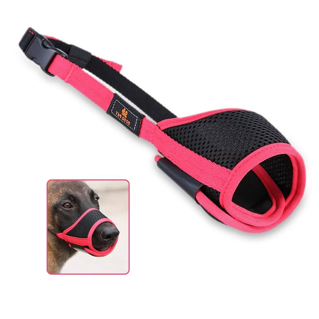 Andiker Dog Mouth Cover Mesh Dog Muzzle with Adjustable Loop and Soft Pad Dog Training Muzzle Prevent for Barking Biting and Chewing Dog Mouth Guard (red-black M) red-black M
