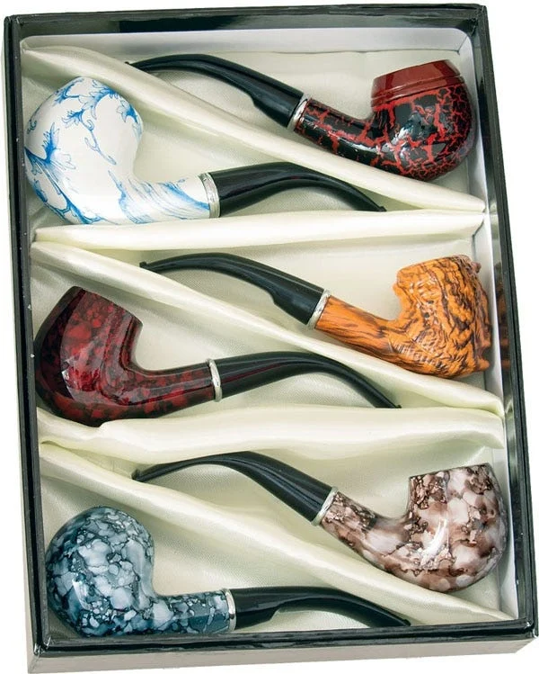 Fujima Marbled Wood Smoking Pipe | 5.5"| Assorted Designs | 6ct Box - New