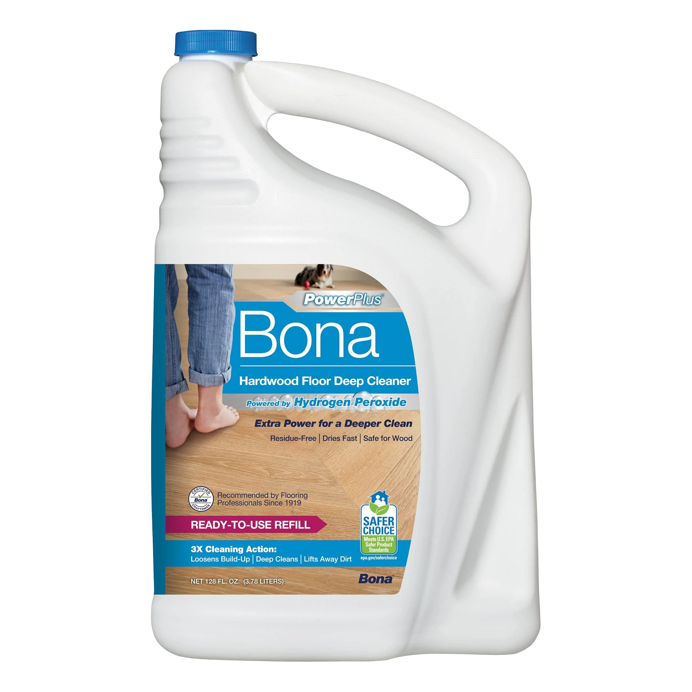 Bona PowerPlus Hardwood Floor Deep Cleaner Refill, Oxygenated Formula, 128 Fl Oz Refill - 128 Fl Oz