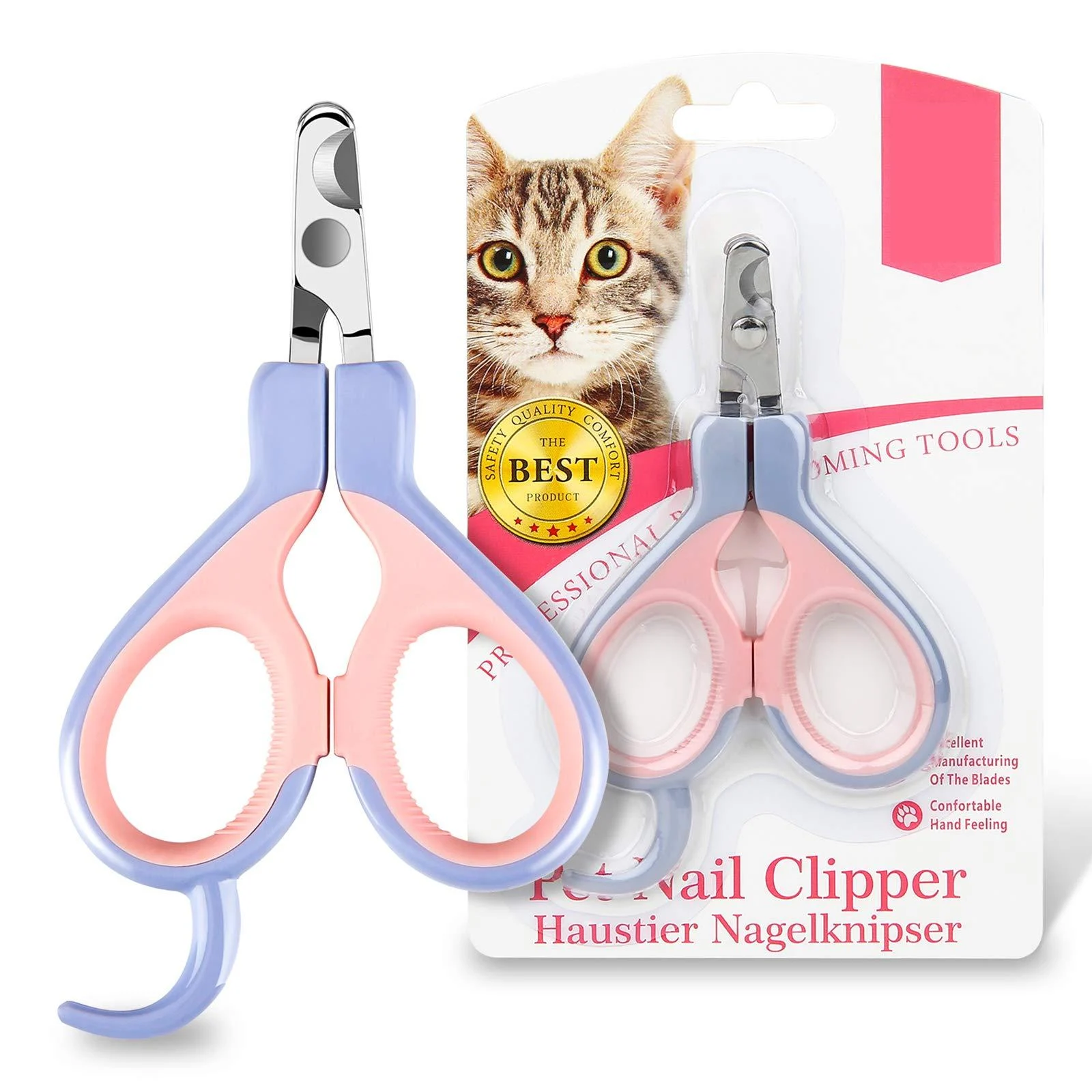 EooCoo Dog & Cat Pets Nail Clippers with Safety Lock S Pink+Purple