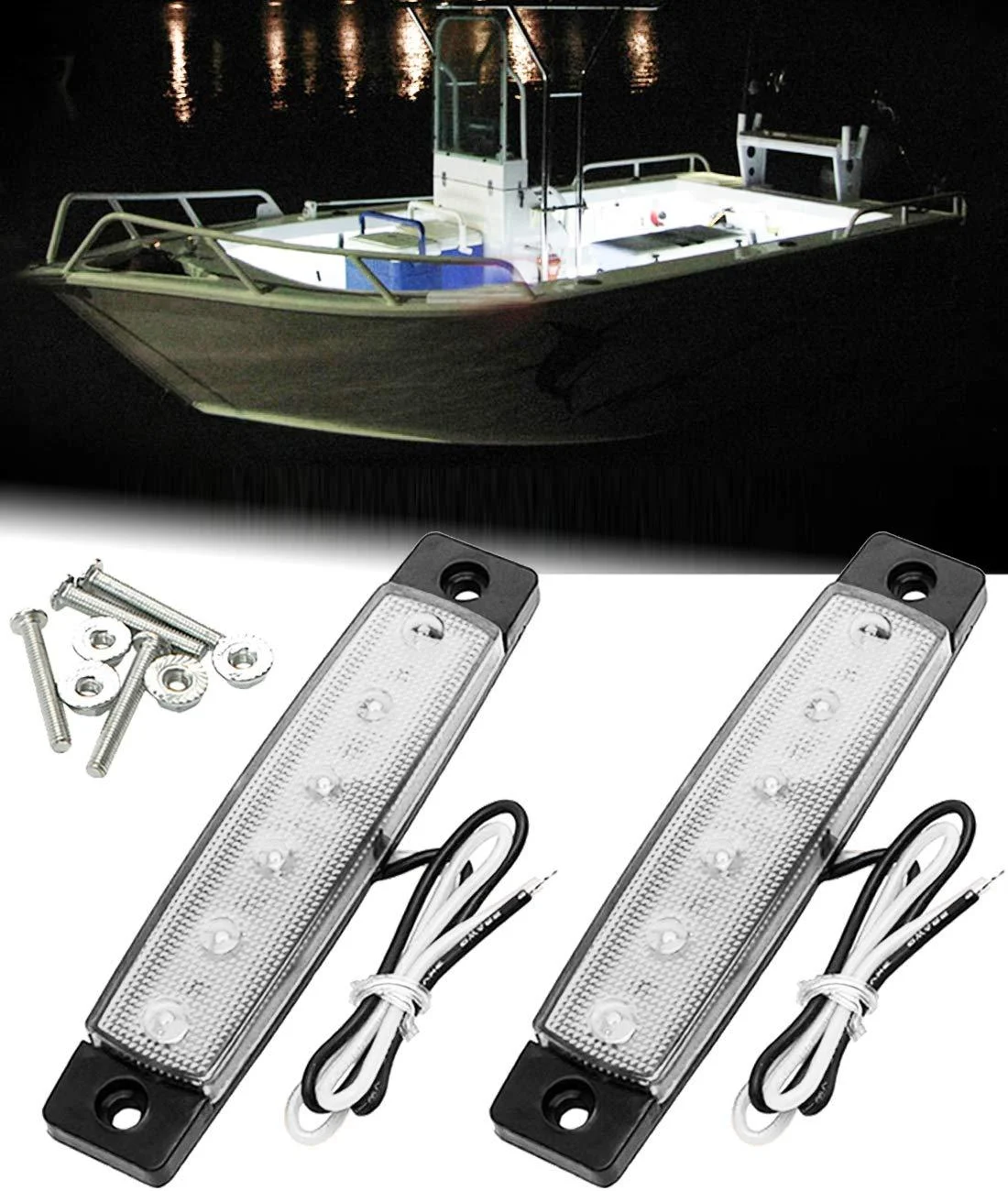 Shangyuan LED Interior Boat Lights, Utility Slim Strip Bar Light Fit Courtesy Lighting Cockpit Lights Navigation Light White (Pack of 2) white 2pcs
