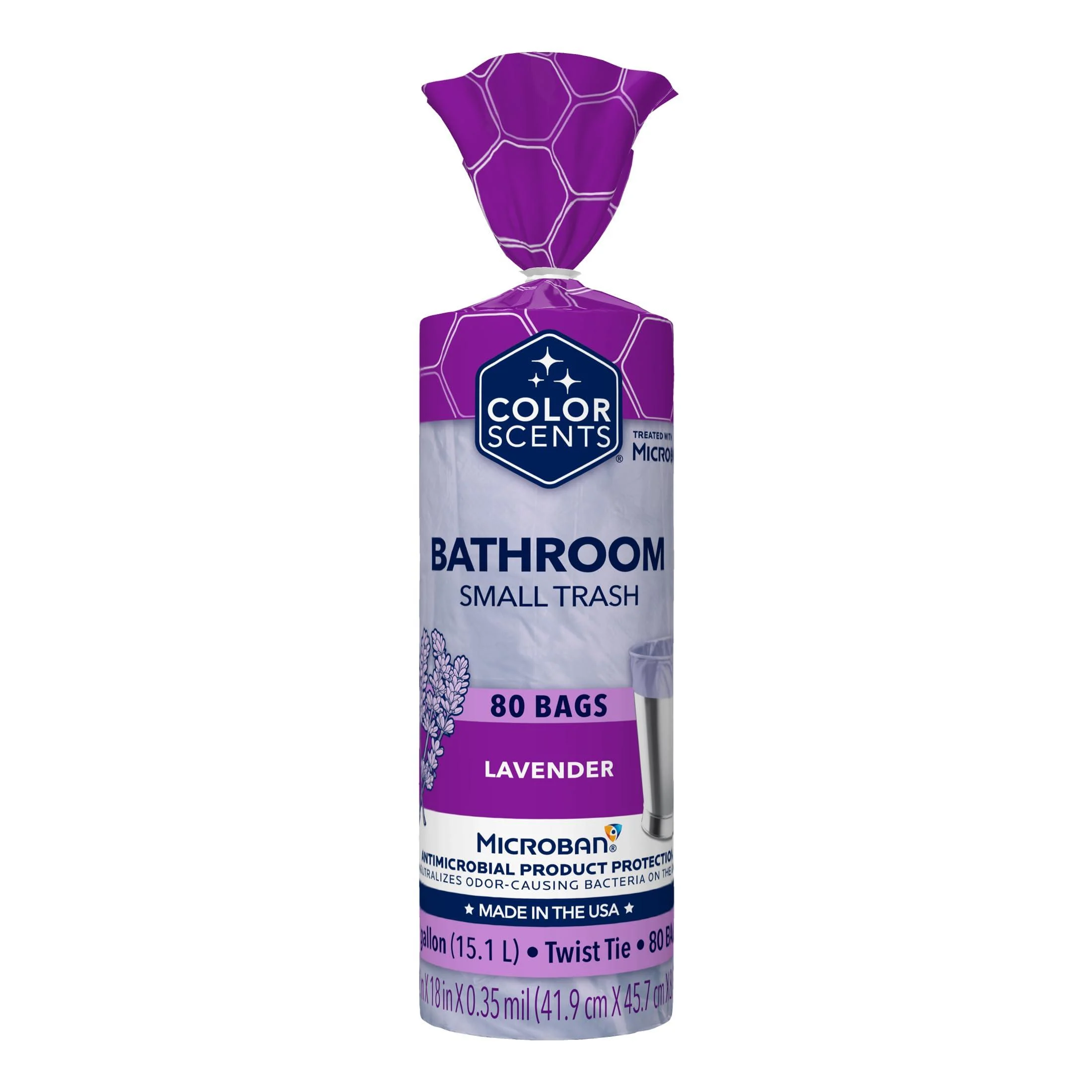 Color Scents Small Trash Bags - 4 Gallon 80 Bags (1 Pack of 80 Count) Twist Tie - Lavender Bag in Lavender Scent with Microban