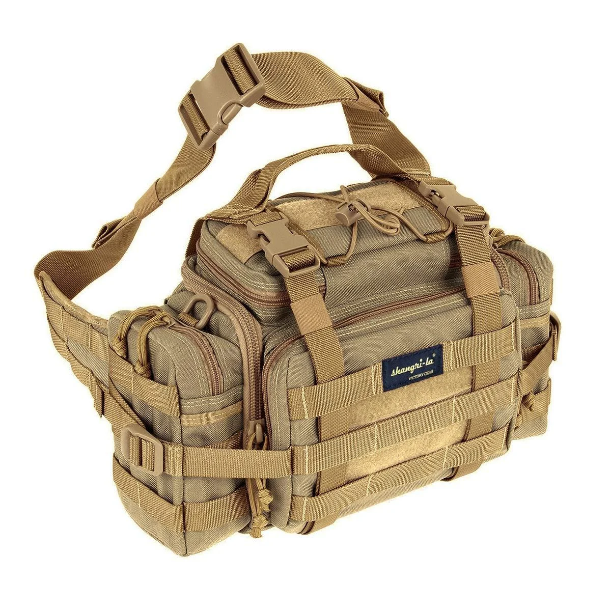 SHANGRI-LA Tactical Range Bag Outdoor Sling Backpack Hiking Fanny Waist Pack Tan
